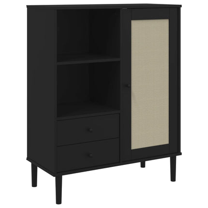 skænk SENJA 90x40x112 cm rattan-look massivt fyrretræ sort