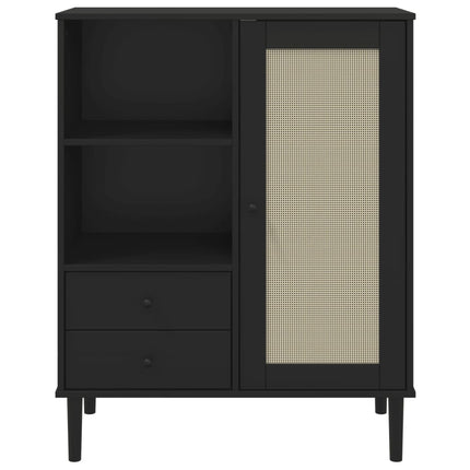 skænk SENJA 90x40x112 cm rattan-look massivt fyrretræ sort
