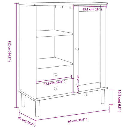 skænk SENJA 90x40x112 cm rattan-look massivt fyrretræ sort