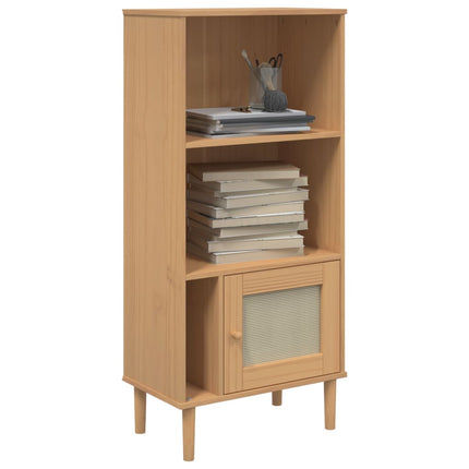 bogreol SENJA rattanlook 60x35x130 cm massivt fyrretræ brun