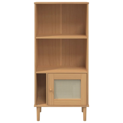 bogreol SENJA rattanlook 60x35x130 cm massivt fyrretræ brun