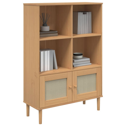 bogreol SENJA rattanlook 90x35x130 massivt fyrretræ brun