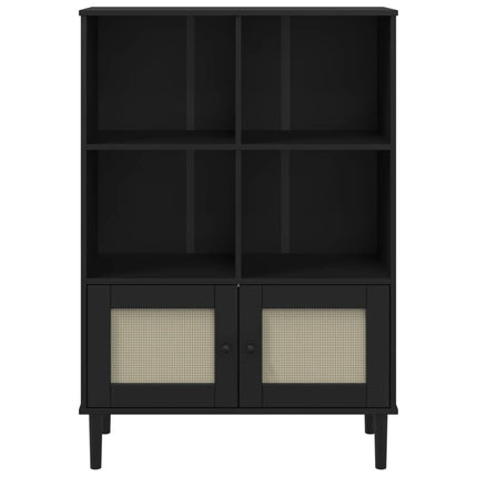 bogreol SENJA rattanlook 90x35x130 cm massivt fyrretræ sort