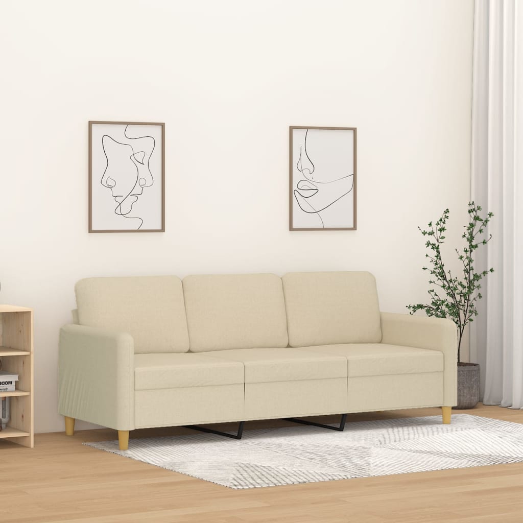 3-personers sofa i stof - cremefarvet, sædebredde 180 cm
