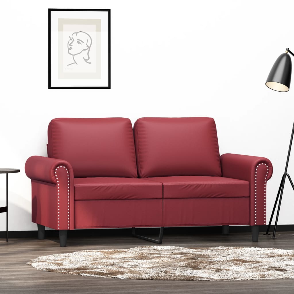 2-personers sofa 120 cm kunstlæder vinrød