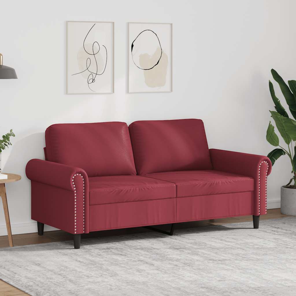 2-personers sofa i kunstlæder - 140 cm, vinrød