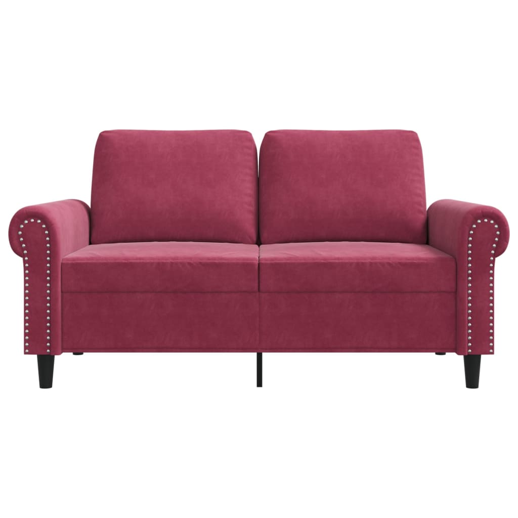 2-personers sofa 120 cm fløjl vinrød