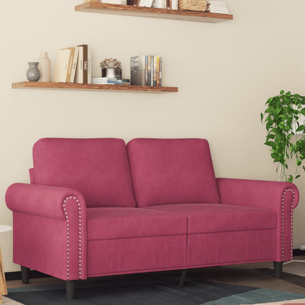 2-personers sofa 120 cm fløjl vinrød