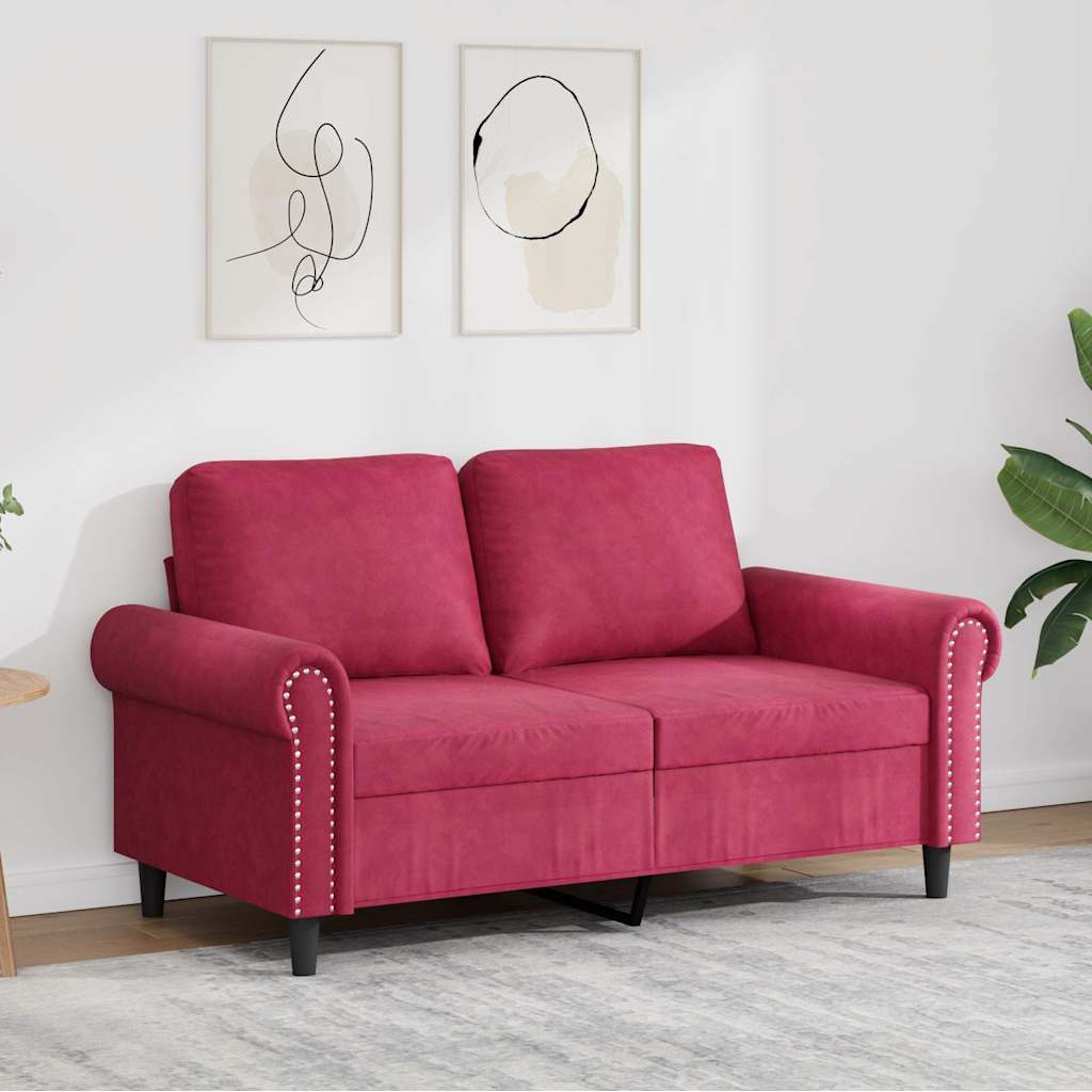 2-personers sofa i fløjl - vinrød, sædebredde 120 cm