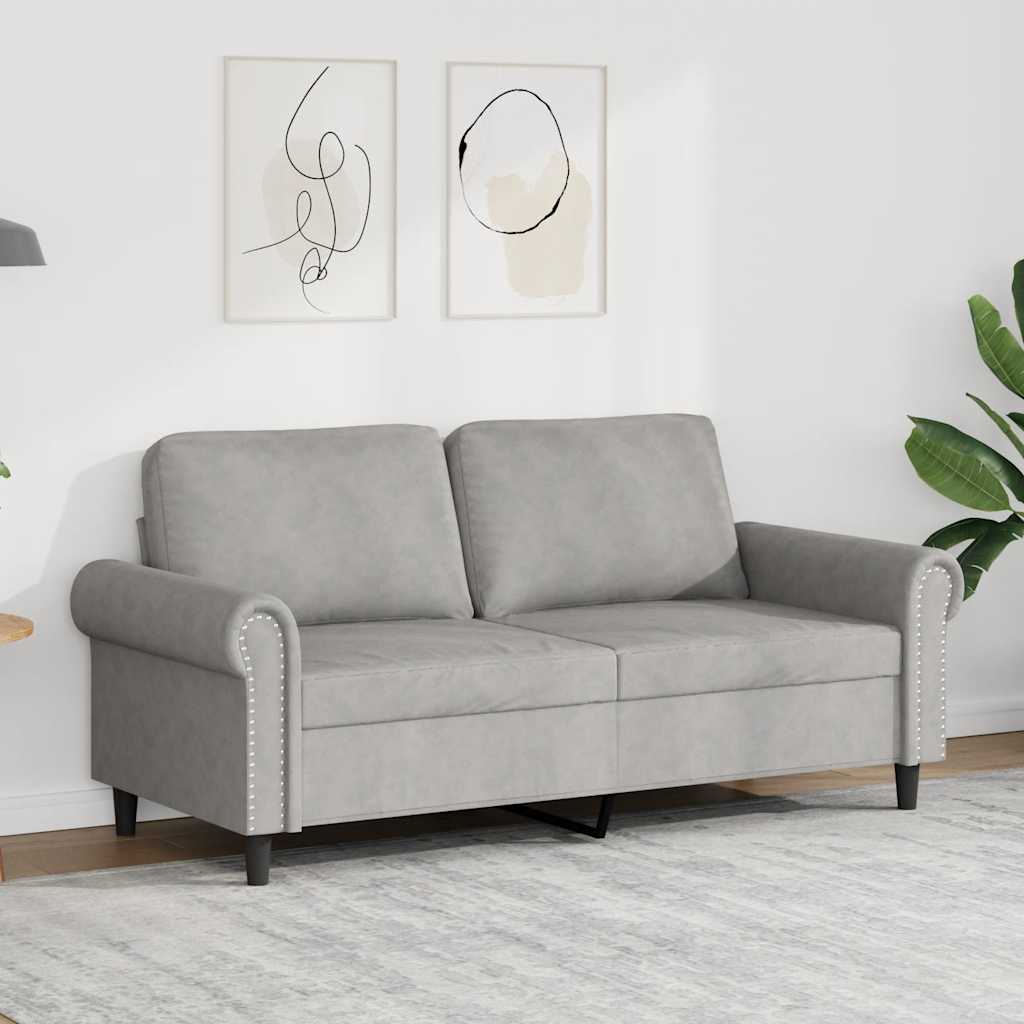 2-personers sofa i fløjl - lysegrå, sædebredde 140 cm