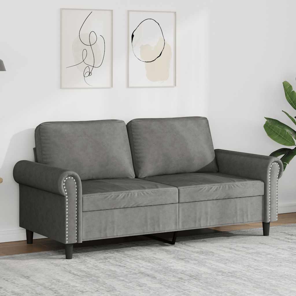 2-personers sofa i fløjl - mørkegrå, sædebredde 140 cm