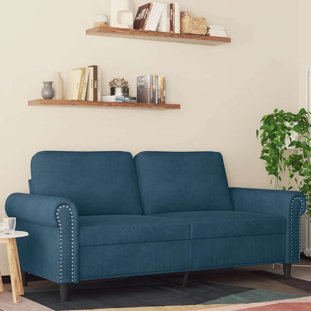 2-personers sofa i fløjl - 140 cm sædebredde, blå