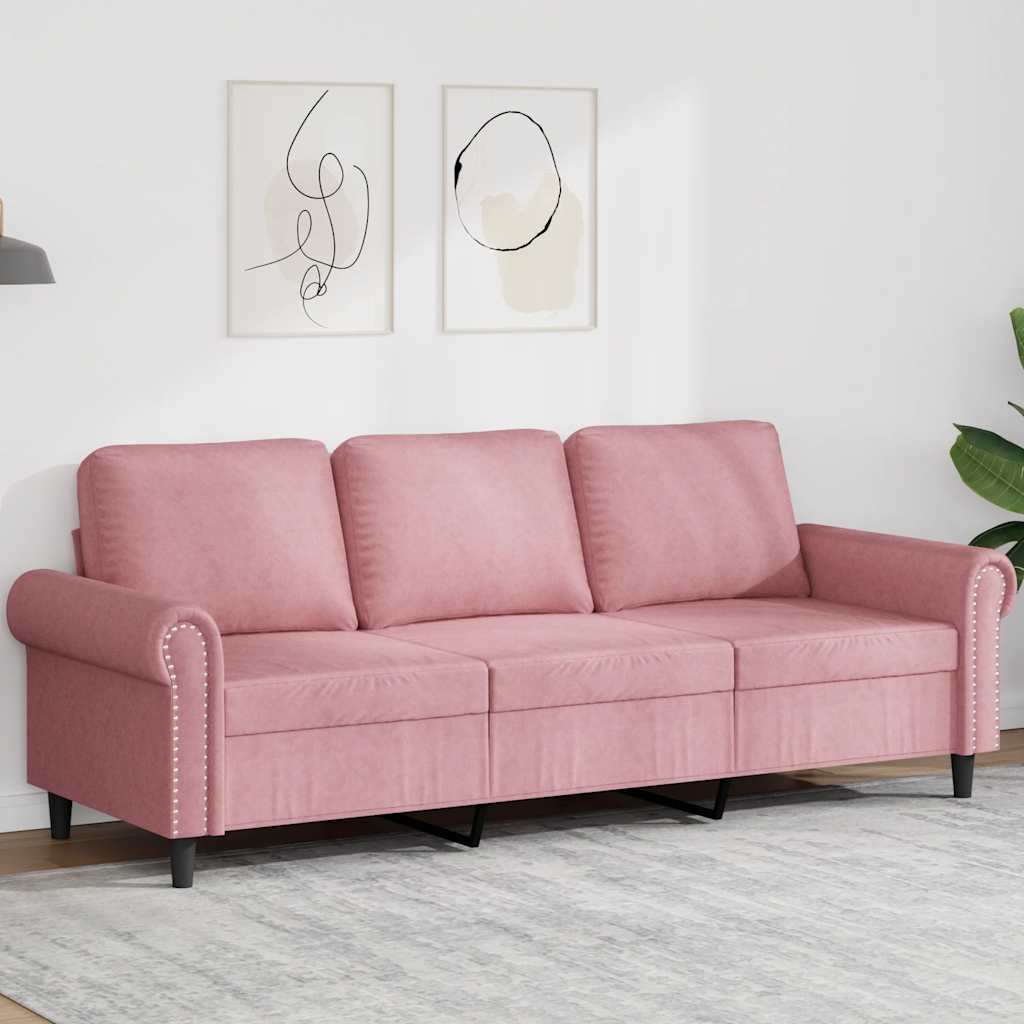 3-personers sofa i fløjl - lyserød, sædebredde 180 cm
