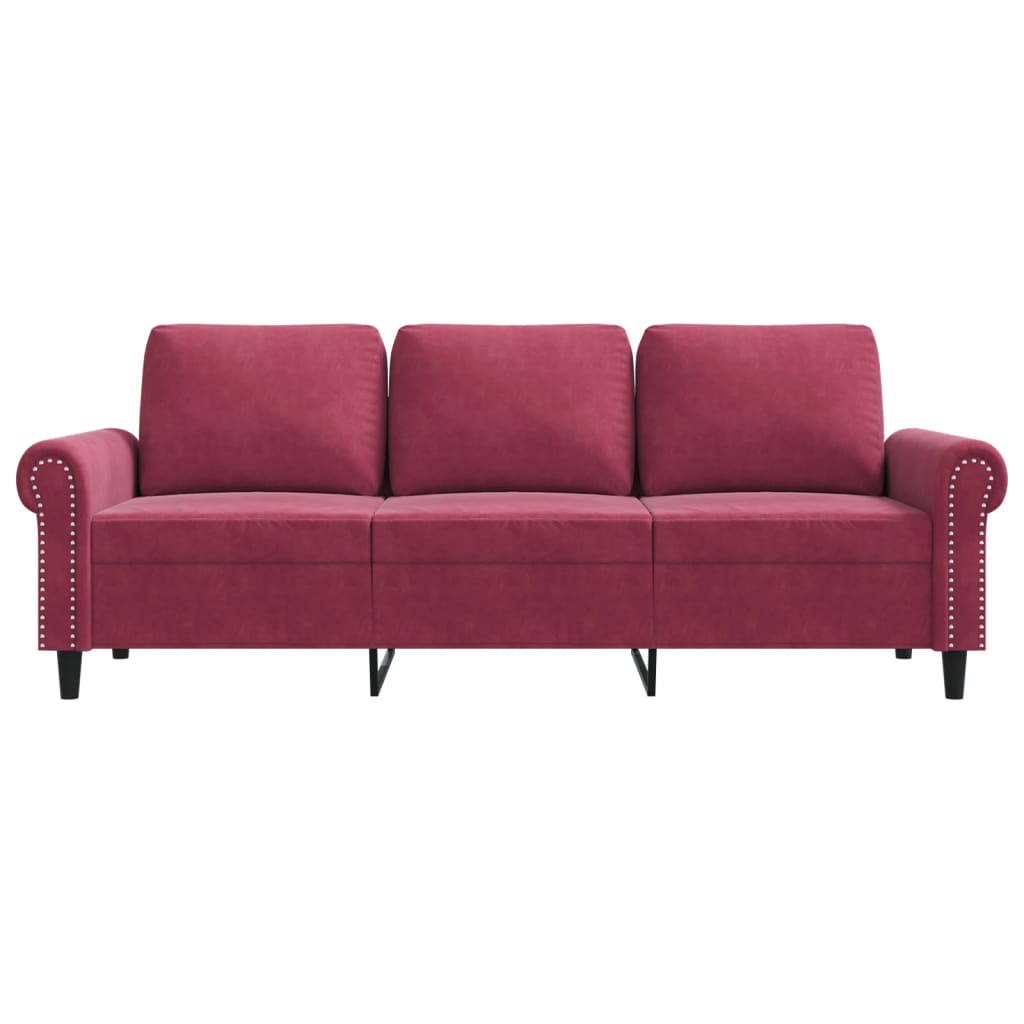 3-personers sofa 180 cm fløjl vinrød