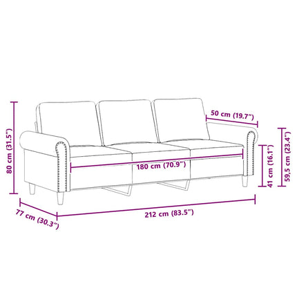 3-personers sofa 180 cm velour sort