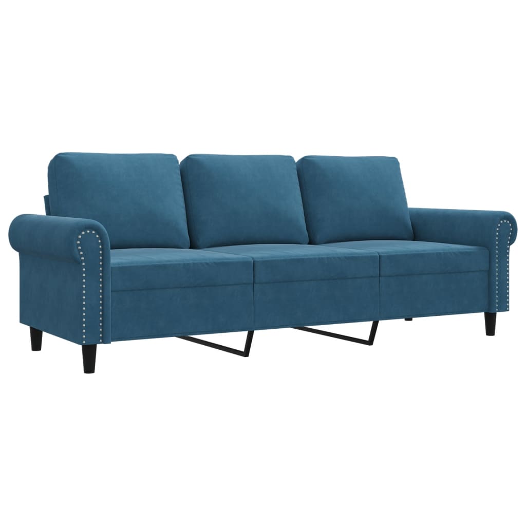 3-personers sofa 180 cm velour blå
