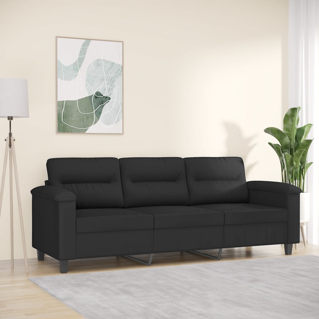 3-personers sofa 180 cm mikrofiberstof sort
