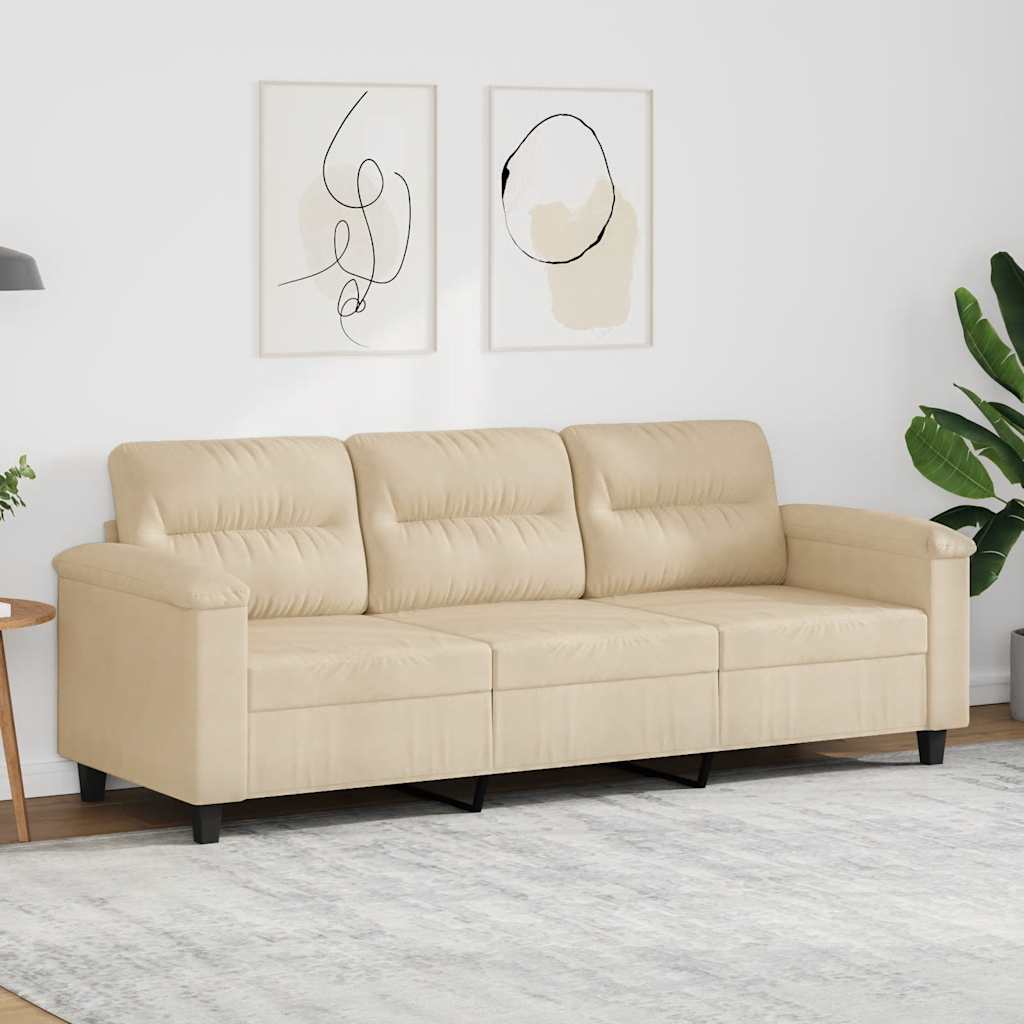 3-personers sofa i mikrofiber - cremefarvet, sædebredde 180 cm