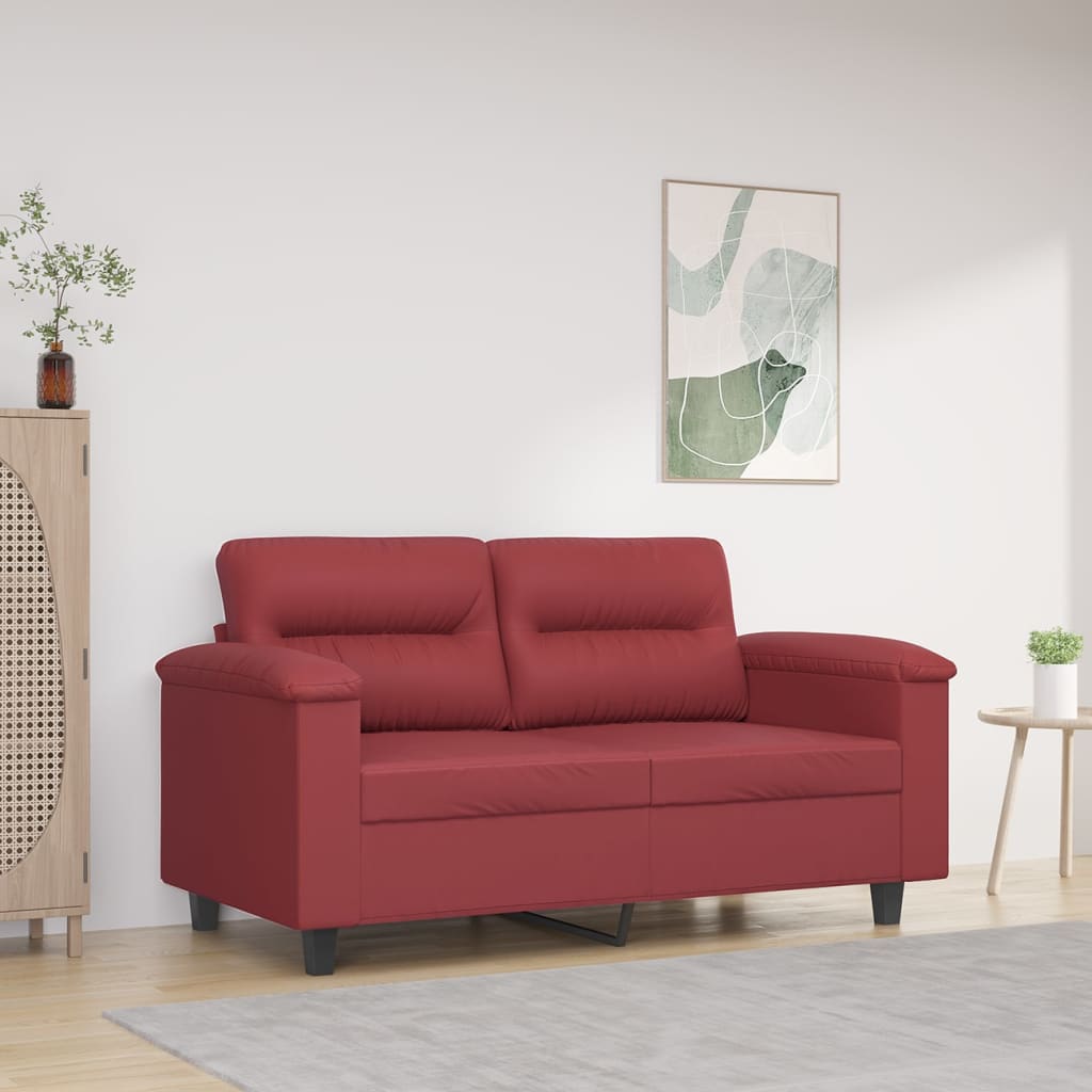 2-personers sofa 120 cm kunstlæder vinrød