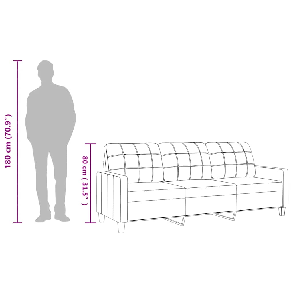 3-personers sofa 180 cm kunstlæder sort