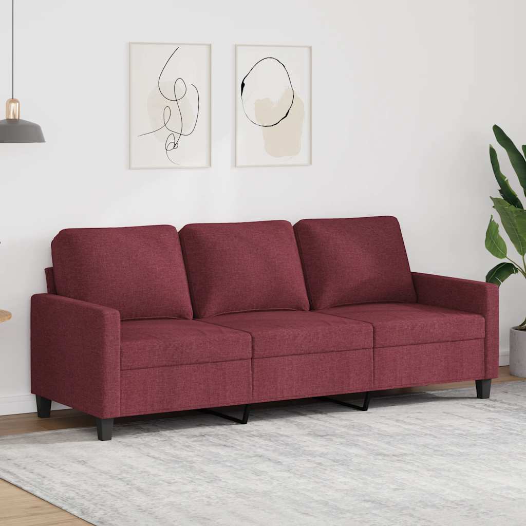 3-personers sofa i stof - vinrød, 180 cm sædebredde