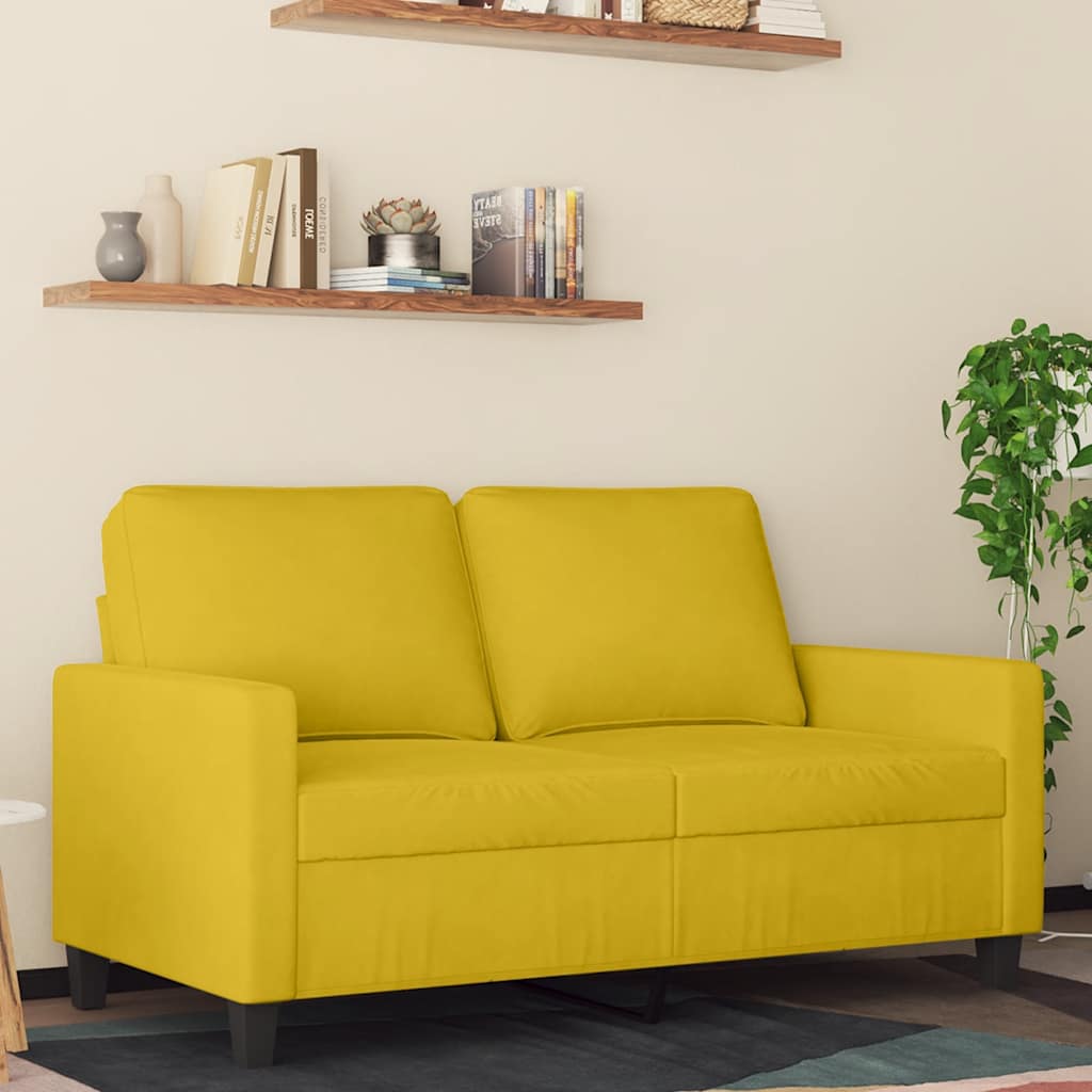 2-personers sofa i fløjl - gul, 120 cm sædebredde