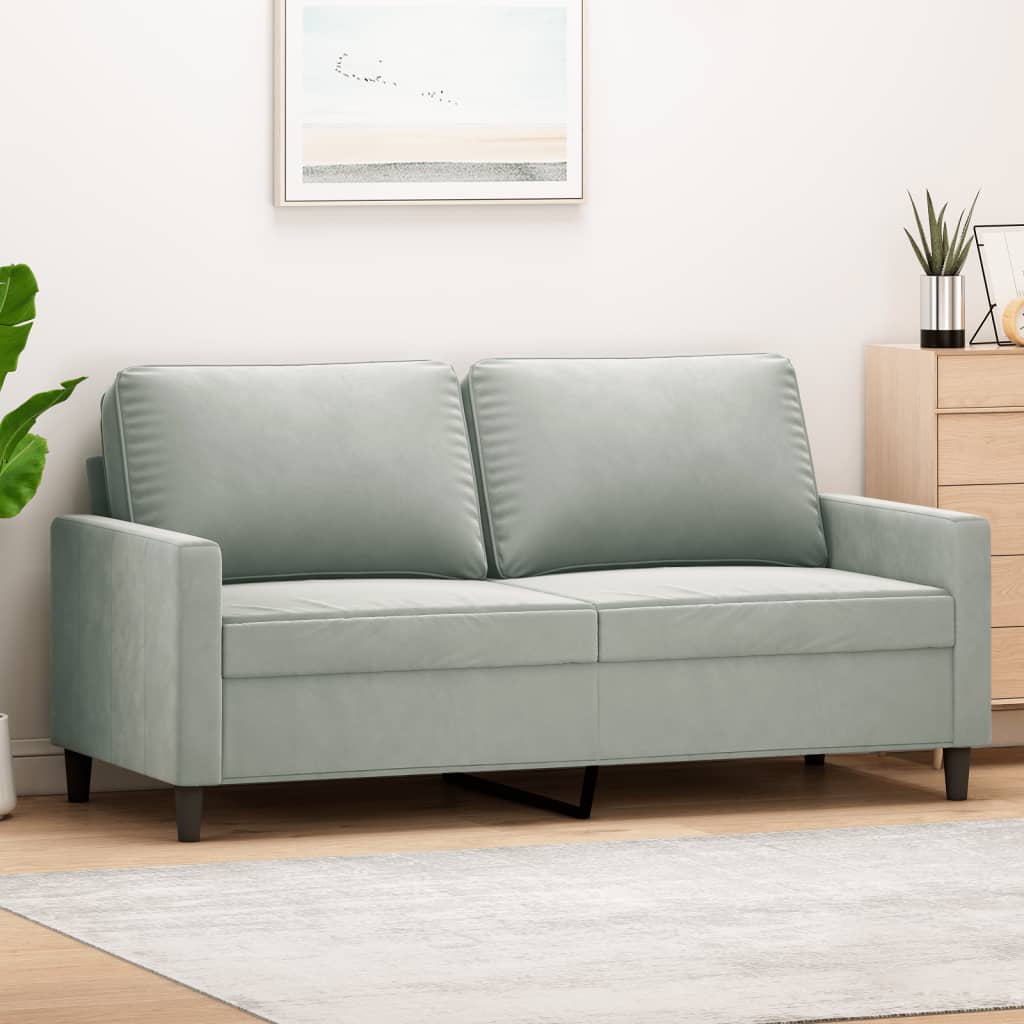 2-personers sofa i fløjl - lysegrå, sædebredde 140 cm