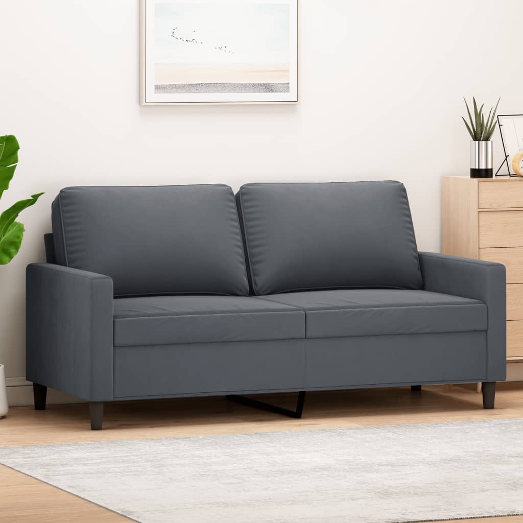 2-personers sofa i fløjl - mørkegrå, sædebredde 140 cm