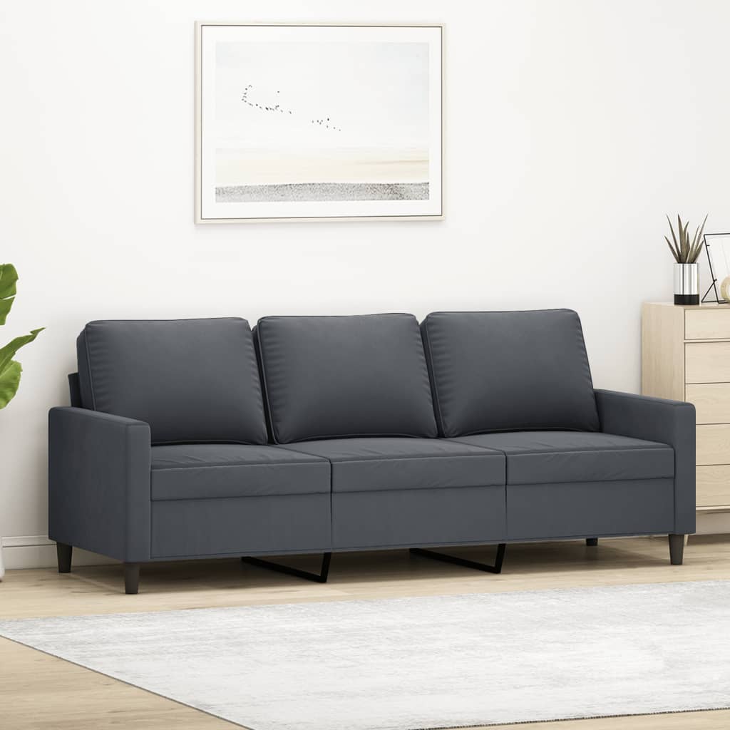 3-personers sofa i fløjl - mørkegrå, sædebredde 180 cm