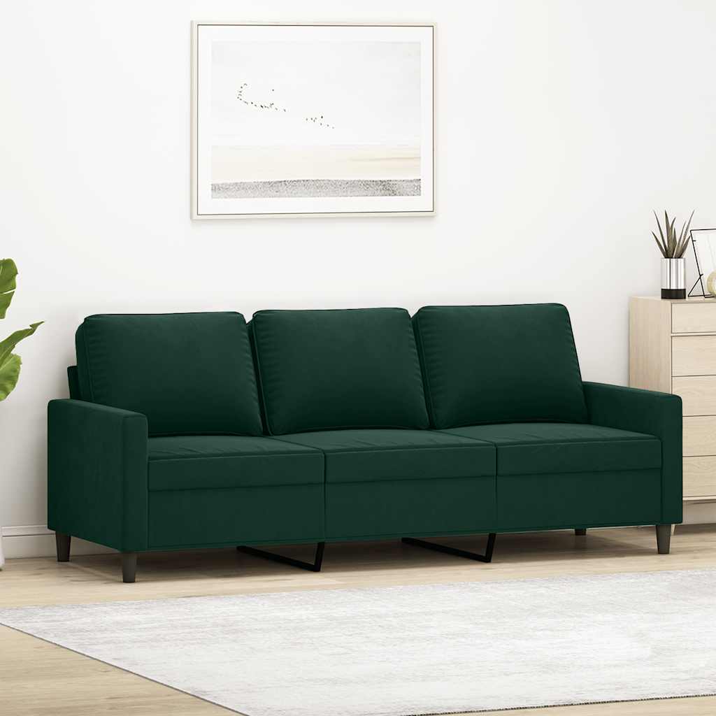 3-personers sofa i fløjl - mørkegrøn, sædebredde 180 cm