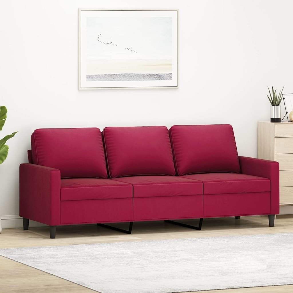 3-personers sofa i fløjl - vinrød, sædebredde 180 cm