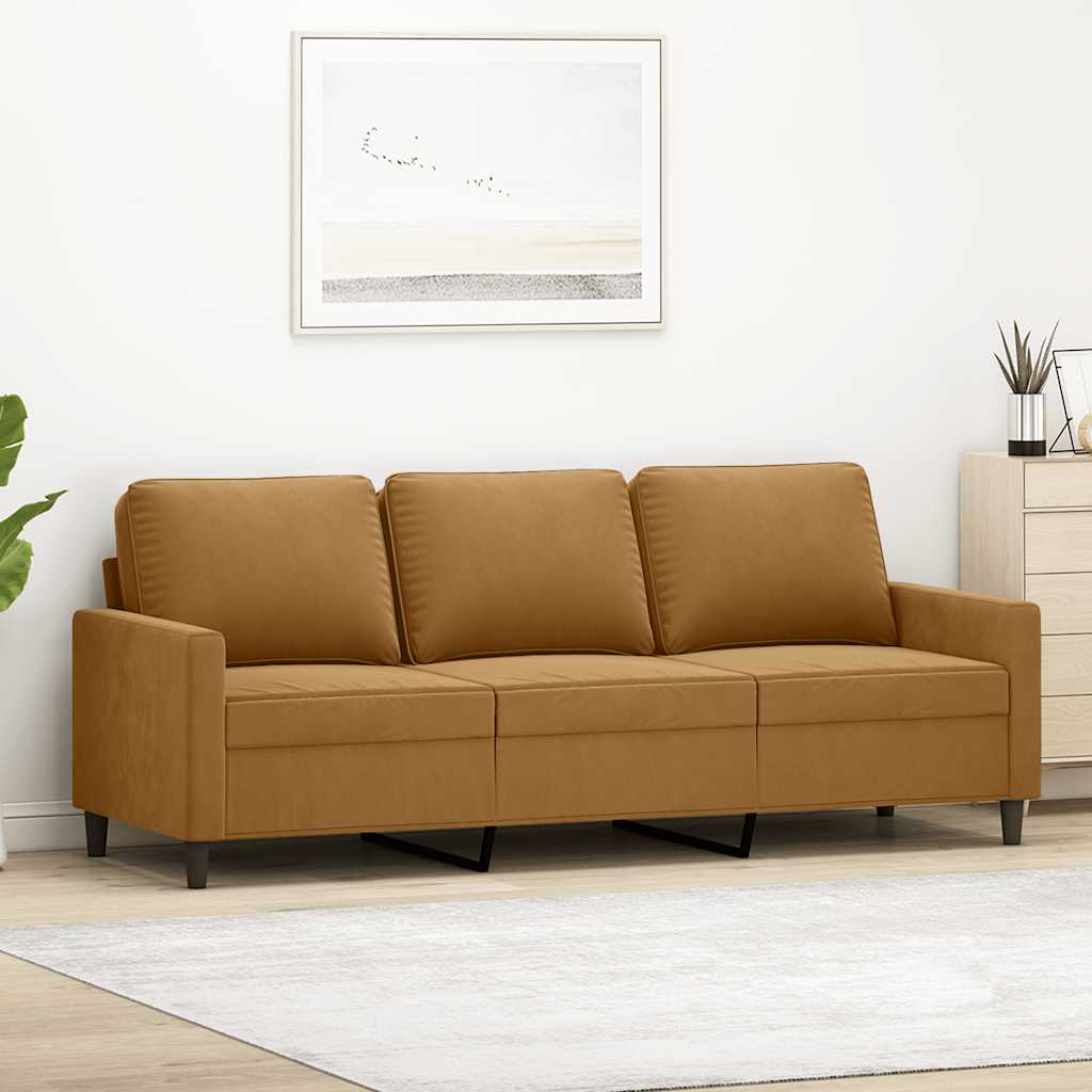 3-personers sofa i fløjl - brun, sædebredde 180 cm