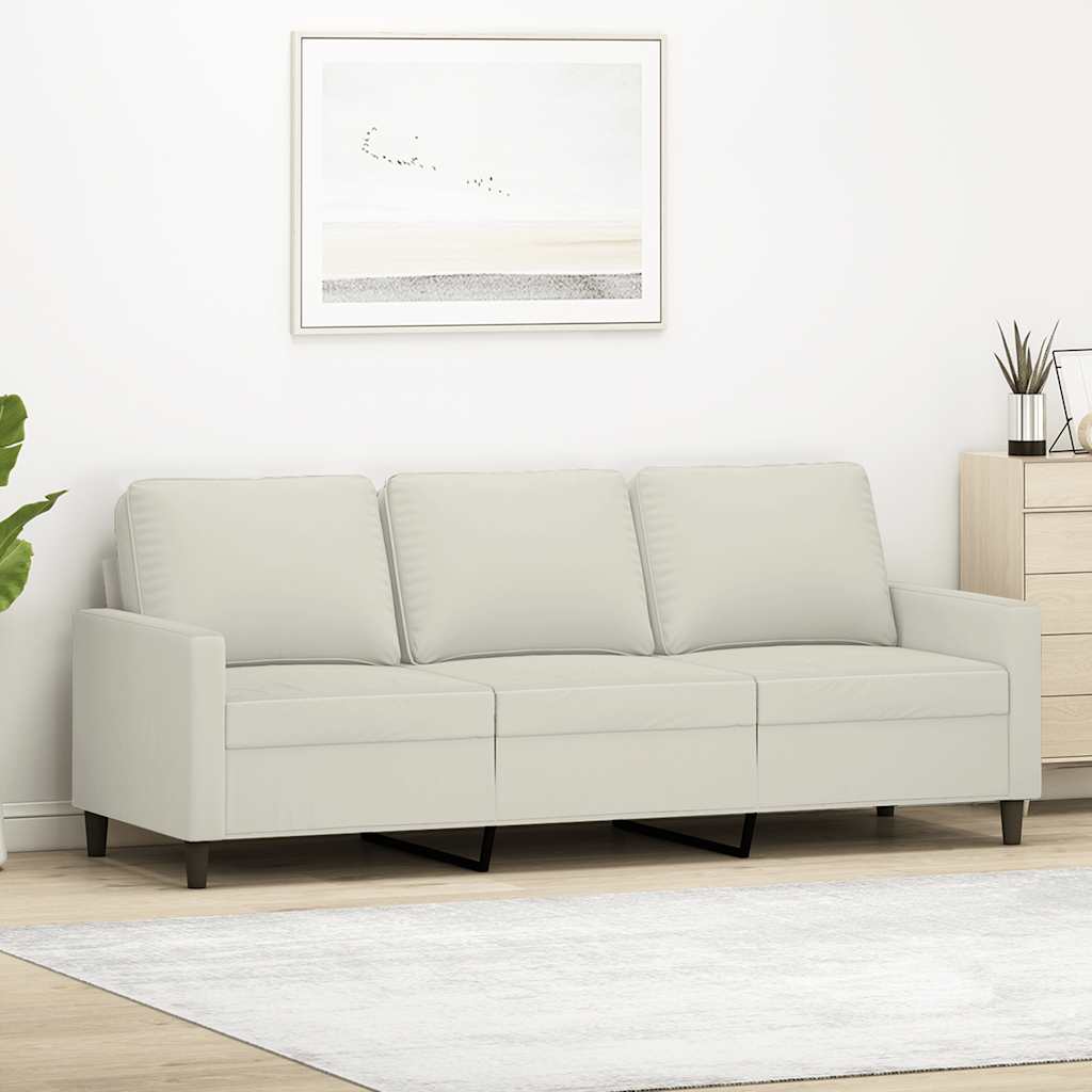 3-personers sofa i fløjl - cremefarvet, 180 cm sædebredde