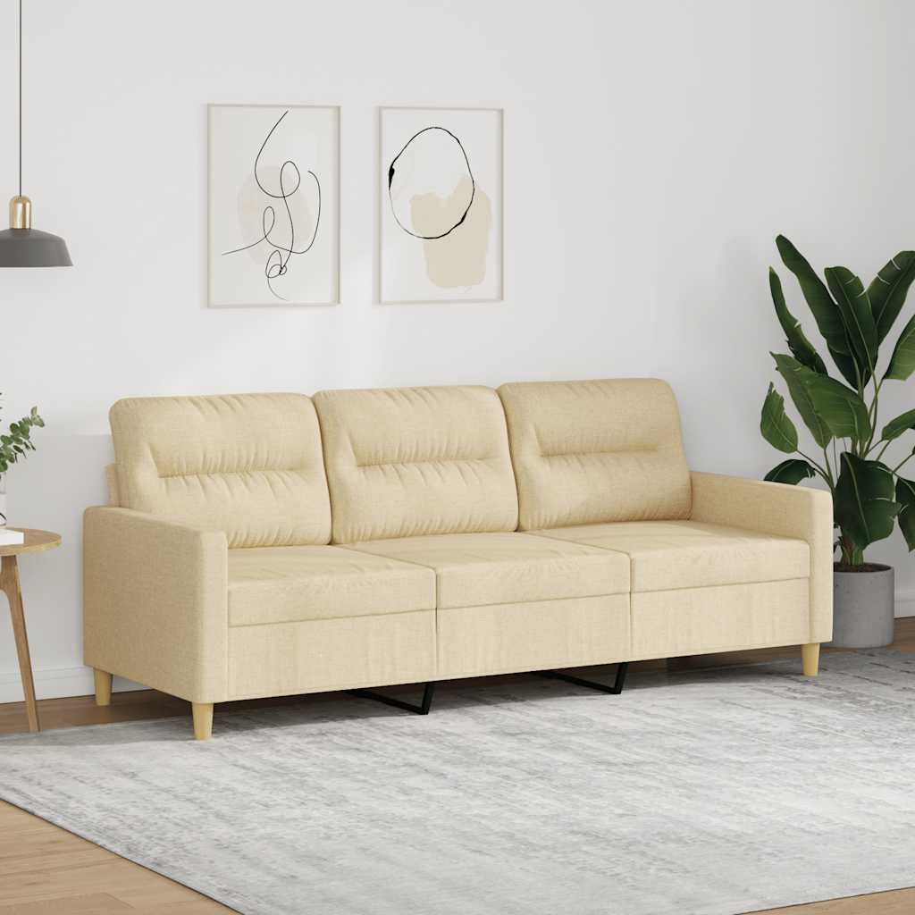 3-personers sofa 180 cm stof cremefarvet billede
