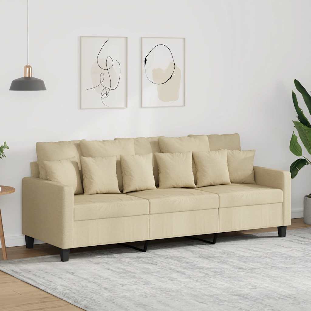 3-personers sofa i stof - cremefarvet, sædebredde 180 cm