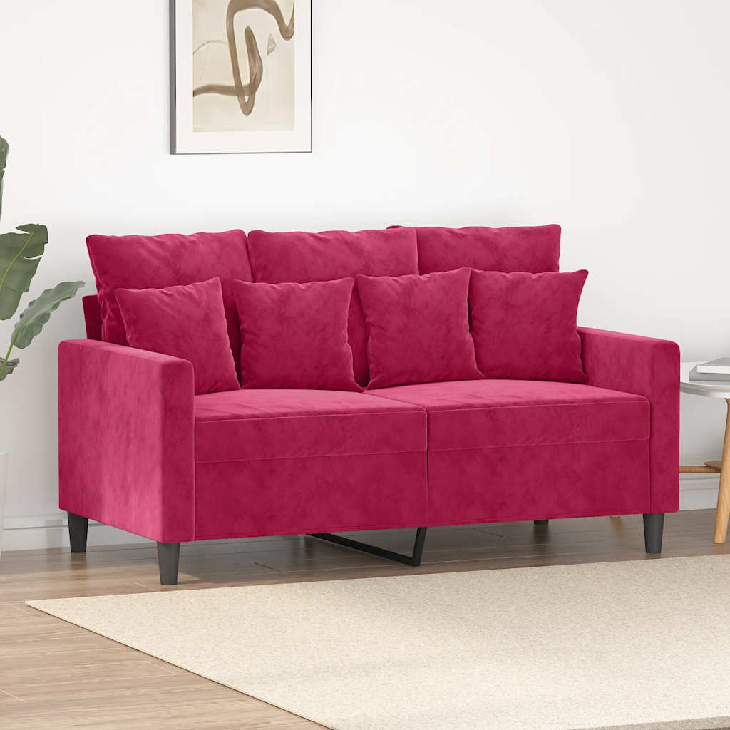 2-personers sofa i fløjl - 120 cm sædebredde, vinrød