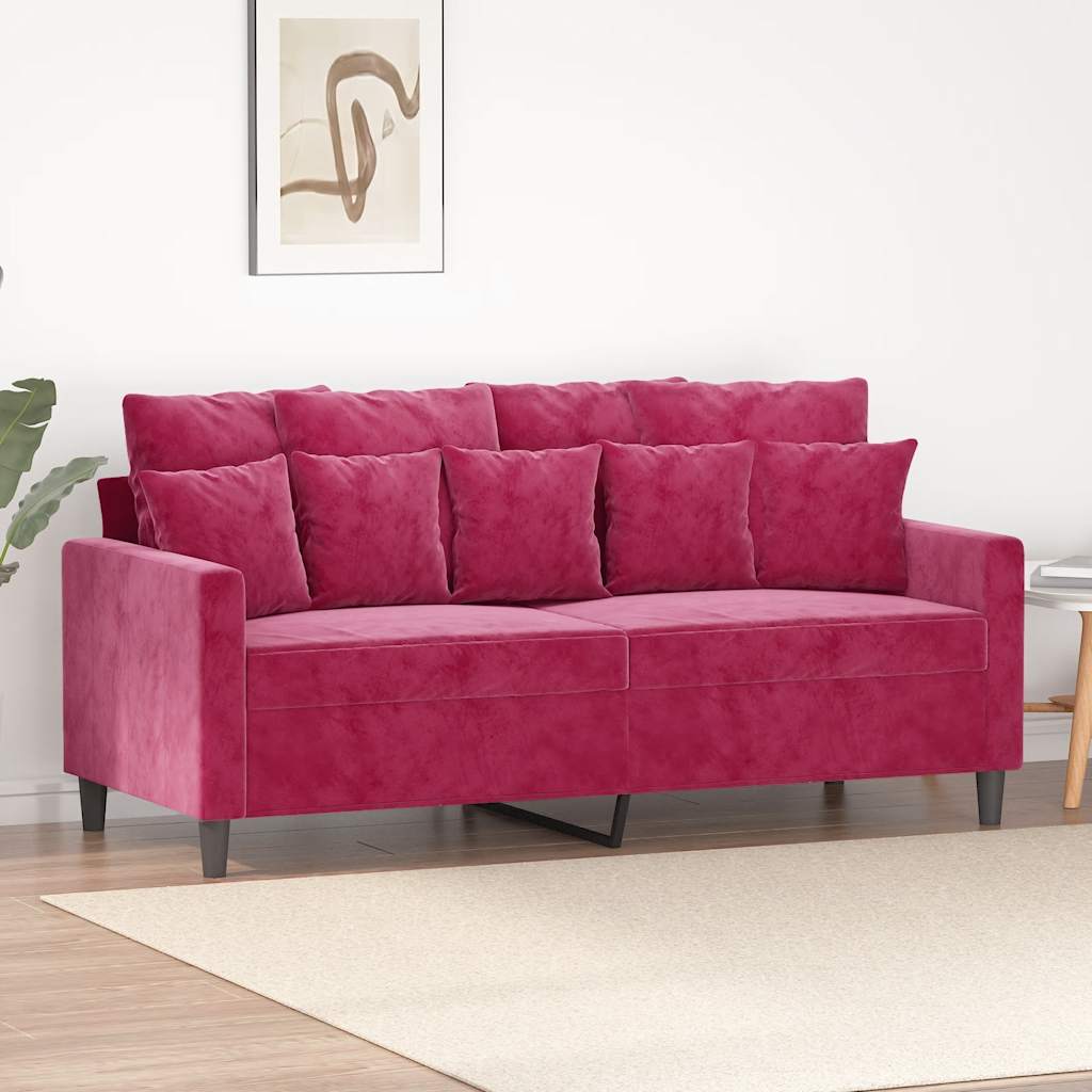 2-personers sofa i fløjl - 140 cm sædebredde, vinrød