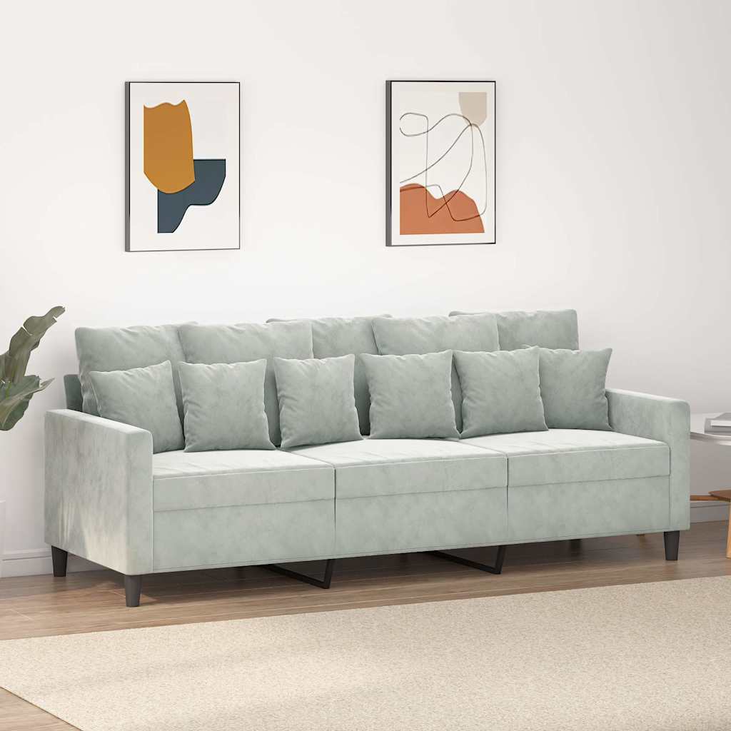 3-personers sofa i velour - lysegrå, sædebredde 180 cm