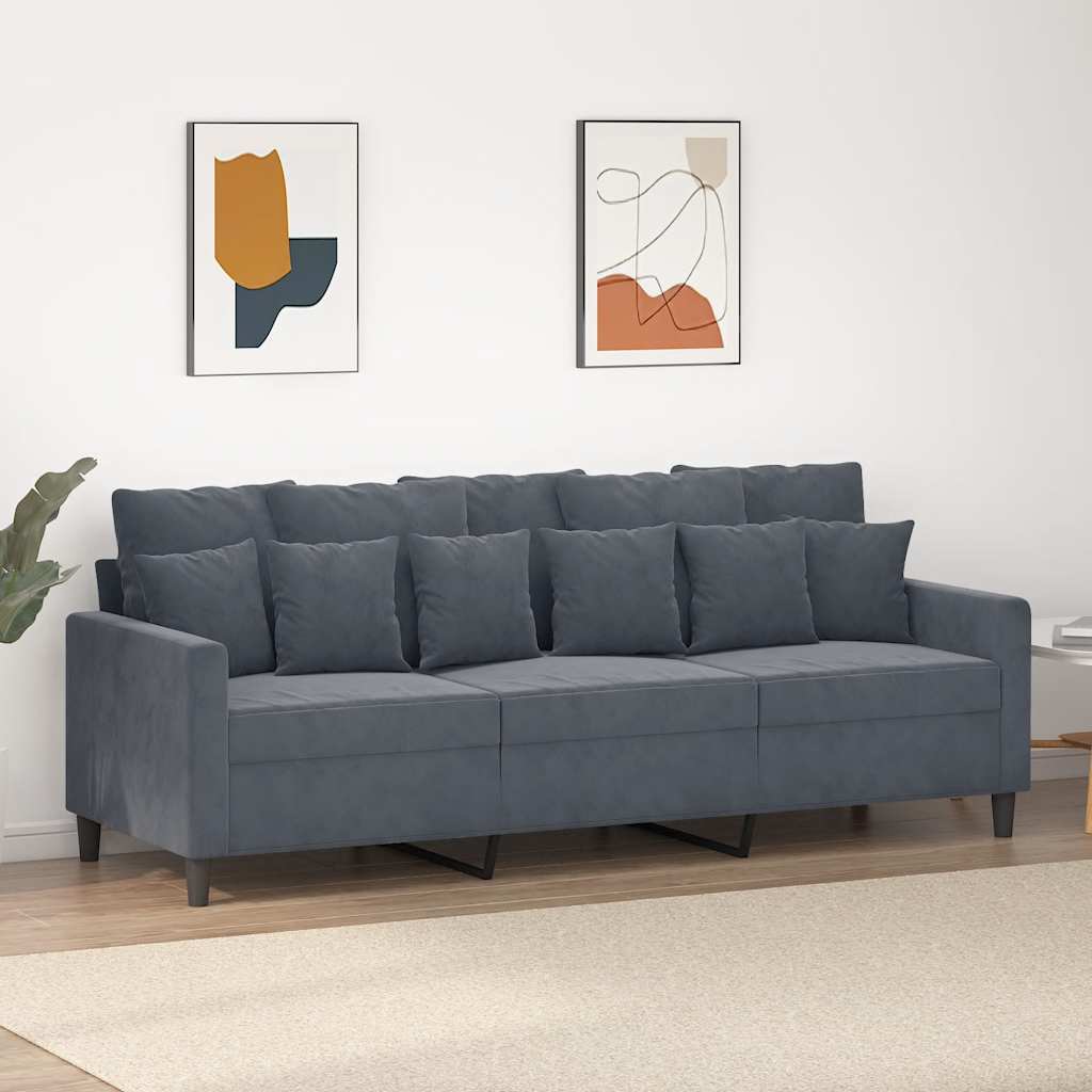 3-personers sofa i fløjl - mørkegrå, sædebredde 180 cm