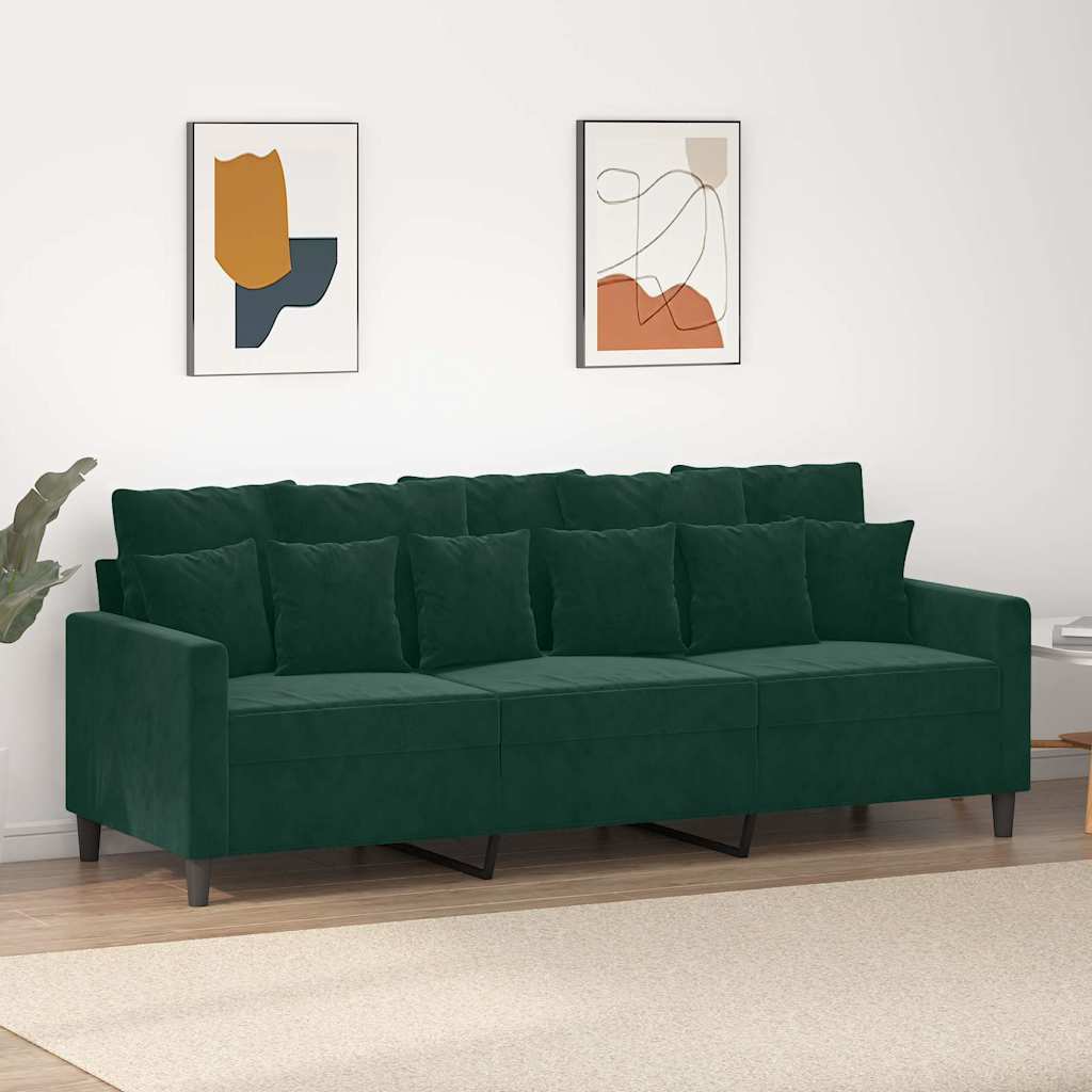 vidaXL 3-personers sofa 180 cm fløjl mørkegrøn