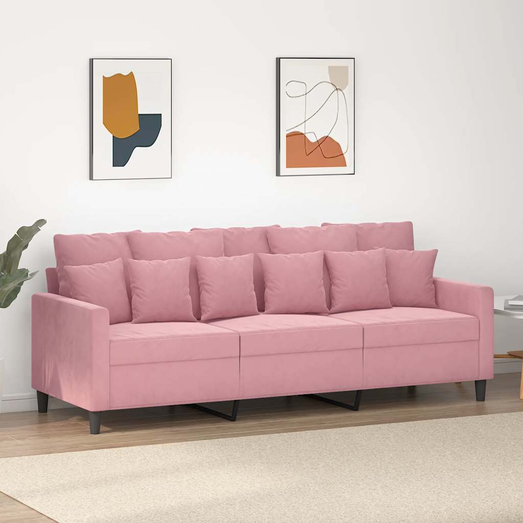 3-personers sofa 180 cm fløjl lyserød billede