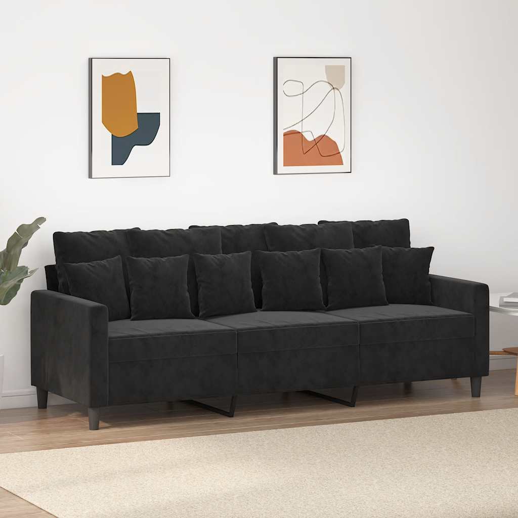 3-personers sofa 180 cm velour sort billede