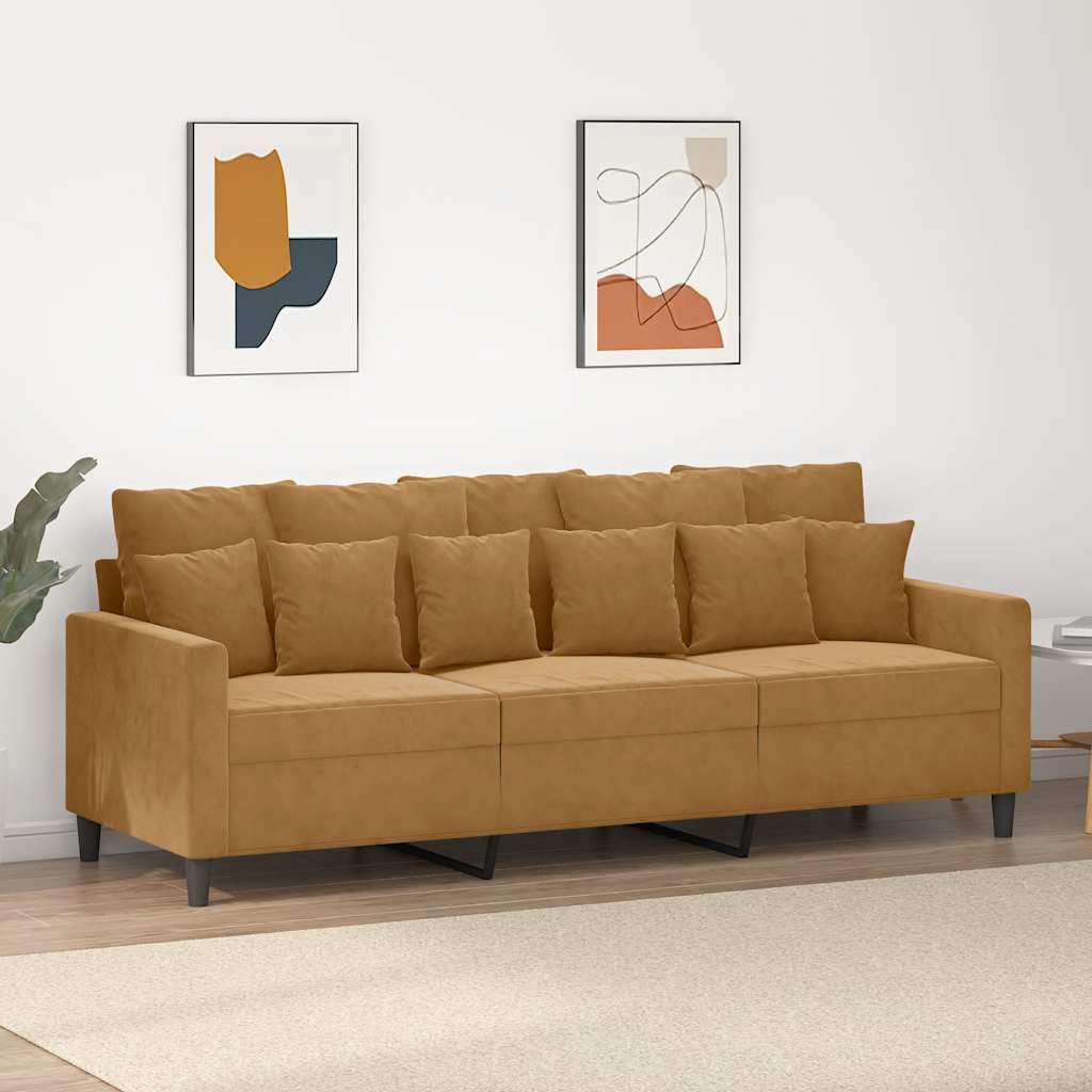 vidaXL 3-personers sofa 180 cm fløjl brun