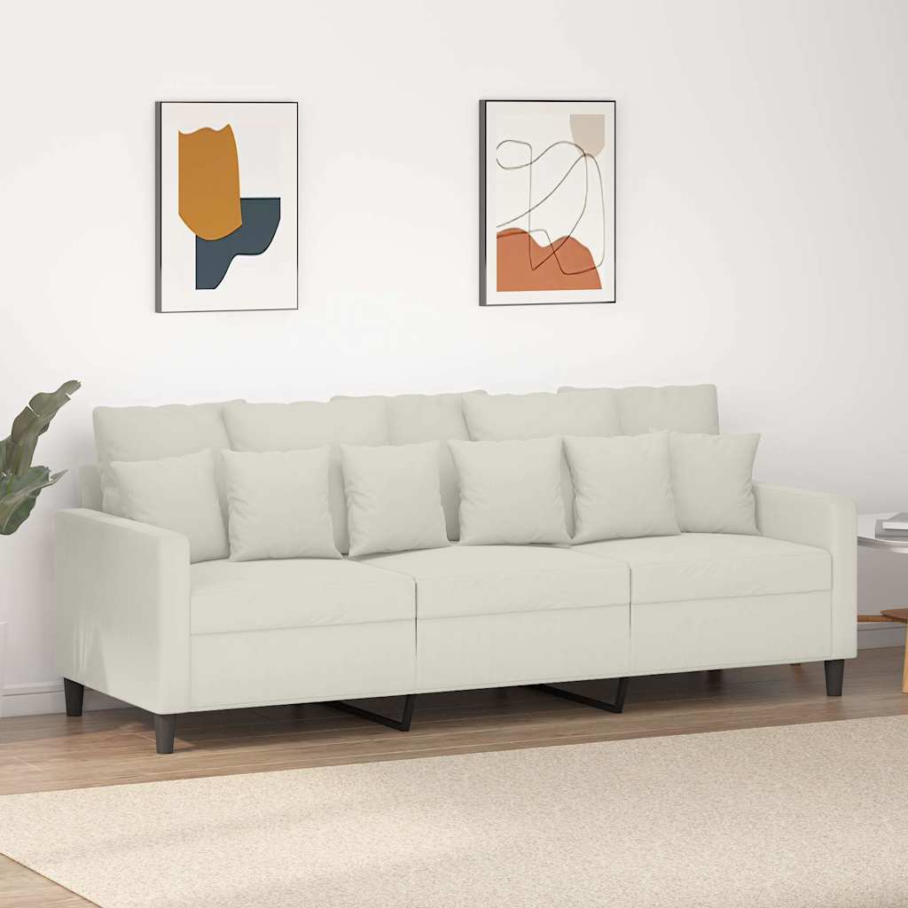 3-personers sofa i fløjl - cremefarvet, sædebredde 180 cm