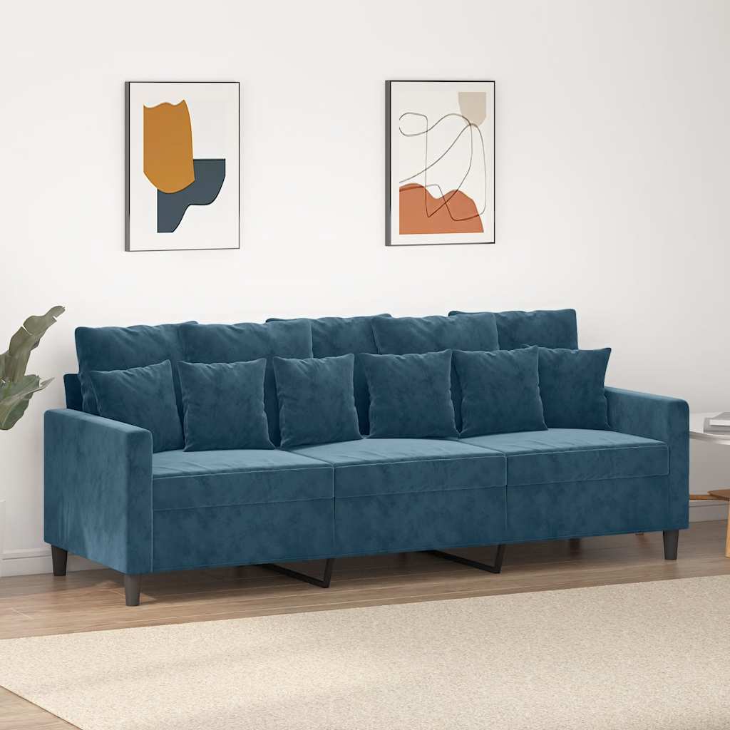 3-personers sofa 180 cm velour blå billede