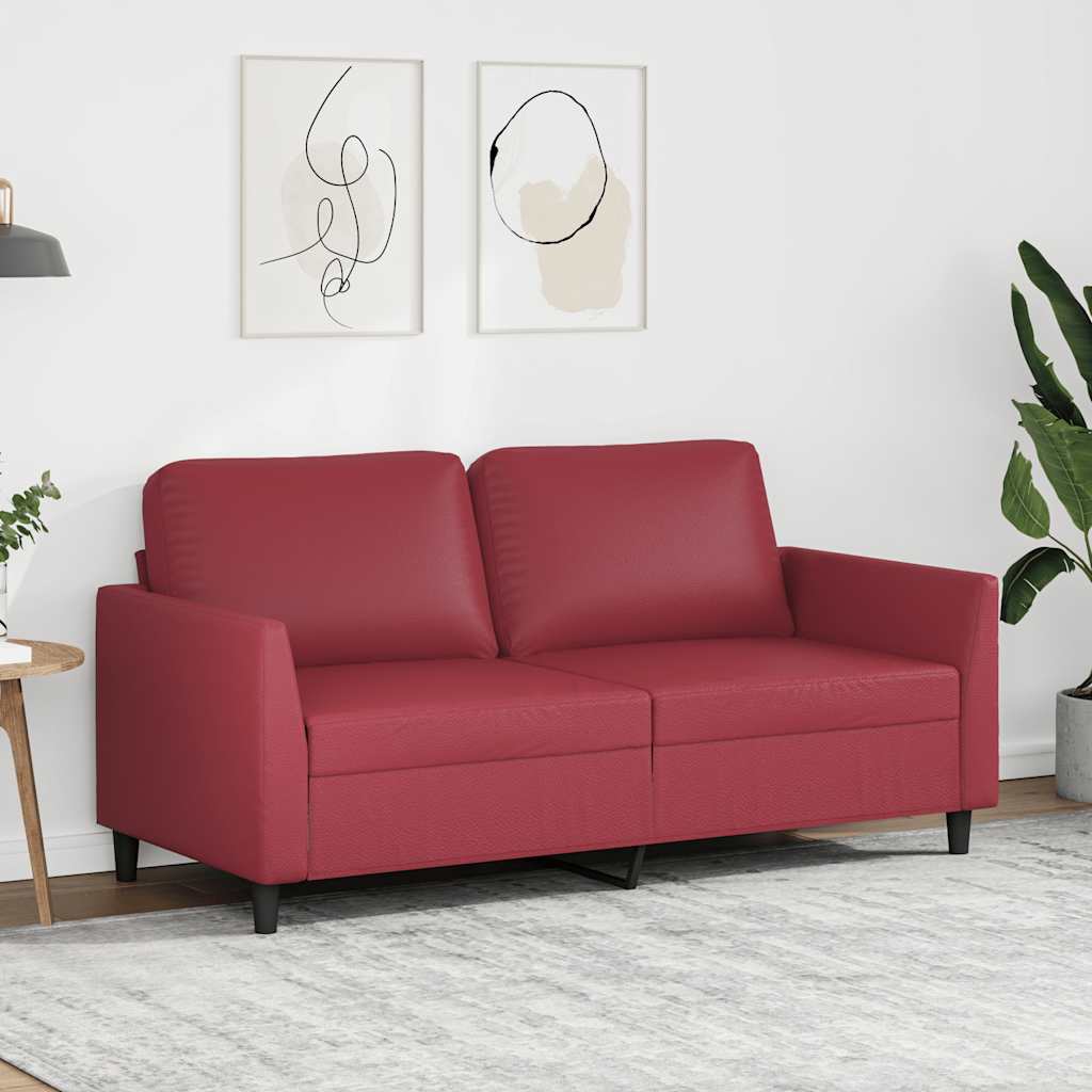 2-personers sofa i kunstlæder - 140 cm, vinrød