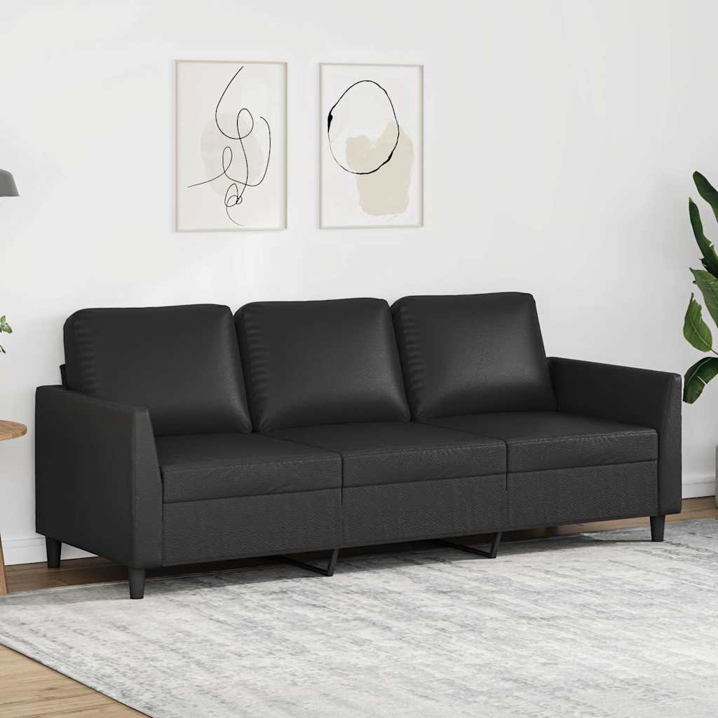 3-personers sofa i kunstlæder - sort, 180 cm sædebredde