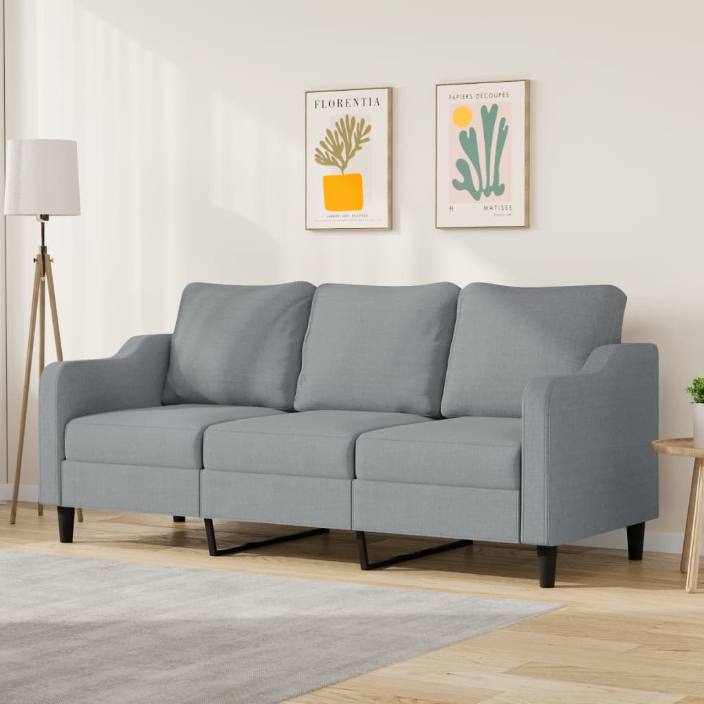 3-personers sofa i stof - lysegrå, sædebredde 180 cm
