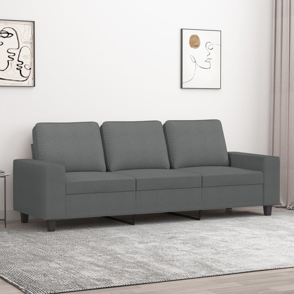 3-personers sofa i stof - mørkegrå, sædebredde 180 cm
