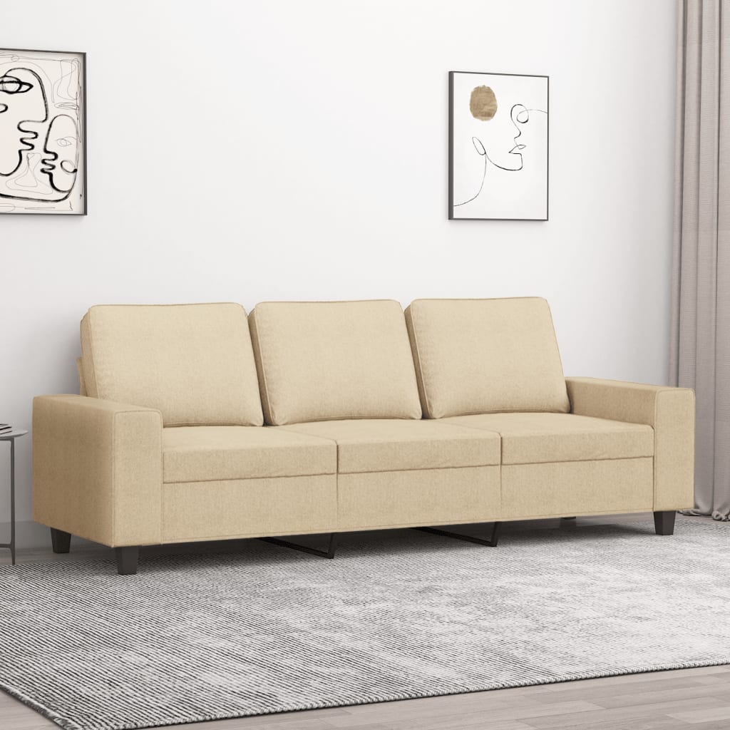 3-personers sofa i stof - cremefarvet, sædebredde 180 cm